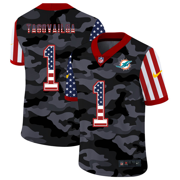 Men's Miami Dolphins #1 Tua Tagovailoa 2020 Camo USA Flag Limited Stitched NFL Jersey